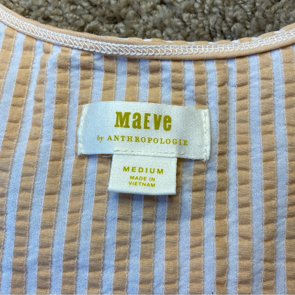 Maeve Anthropologie Crop Tank Top Women’s Medium Peach Square Neck Striped - Picture 2 of 6
